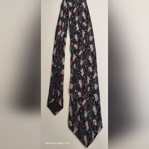 $950 YVES SAINT LAURENT SILK BLACK, RED, GOLD, BEAUTIFUL MEN'S FRENCH TIE